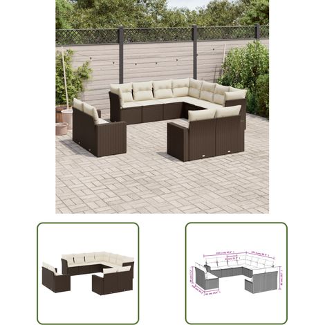 The Living Store 11-tlg. Garten-Sofagarnitur mit Kissen Braun Poly Rattan - Gartenmöbel - Outdoor Möbel - Rattan Sofa - Lounge Set - Esszimmergarnitur (1/3)