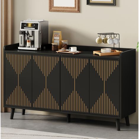 Sideboard 140x40x84 cm aus schwarzem MDF mit 4 Türen, verstellbarem Stauraum – MEUBLIV (1/5)