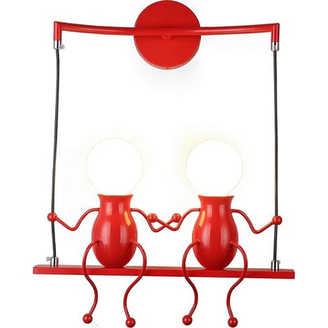 Moderne Humanoid LED Wandleuchte Innen Art Deco 2xE27 Eisen für Kinder Zimmer, Treppen, Flur, Restaurant, Küche (Rot)