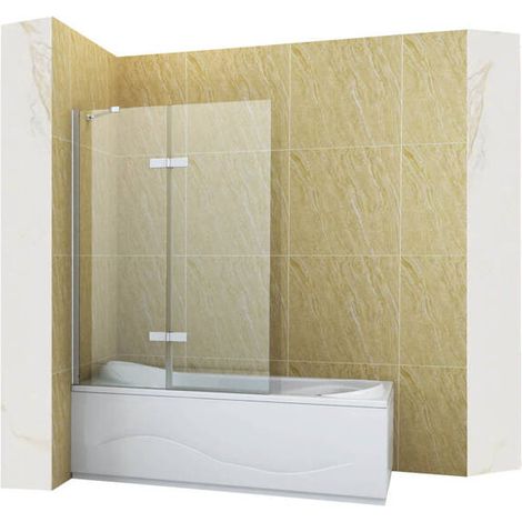 Pare-baignoire fixe GARETT Silla, paroi de baignoire 100x150 cm en verre trempé, installation murale facile, design moderne, Chromé (1/4)
