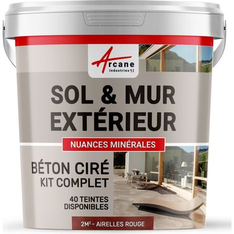 béton ciré, extérieur, pour sol, mur, terrasse, escalier, enduit, décoratif, minéral, en kit - 2 m² (en 2 couches) Airelles Rouge - ARCANE INDUSTRIES