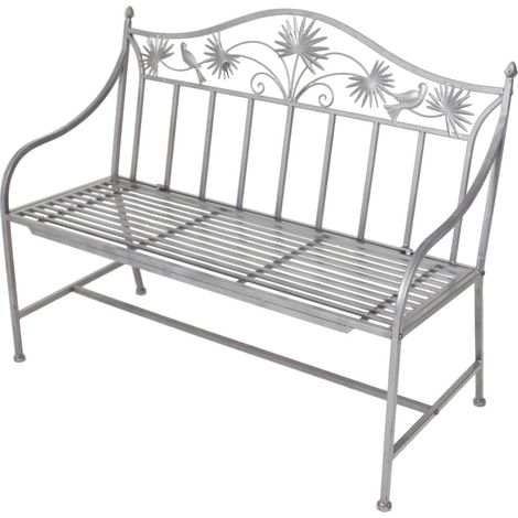 Banc de jardin 2 places en fer argenté – Enduit de poudre pour durabilité – Dimensions 111 x 84 x 52 cm – Charge max. 160 kg – Garden Pleasure