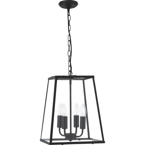 Searchlight Lanterns - Lanterna a Soffitto a 4 Luci Pendente Nero Opaco, Pannelli in Vetro, E14 (1/5)