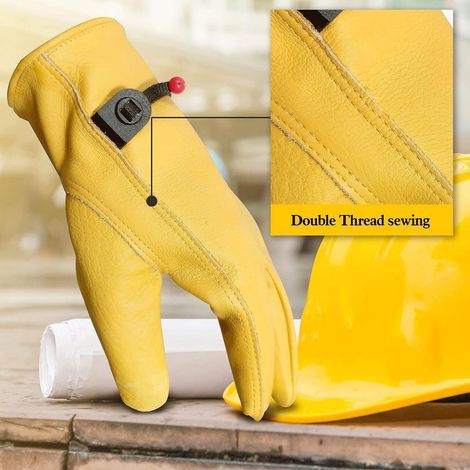 Gants de Jardinage pour Hommes/Femmes, Gants de Travail en Cuir de Vachette, Gants de Travail pour Jardin Anti-épines et Anti- Épaississement Jaune L (1/4)