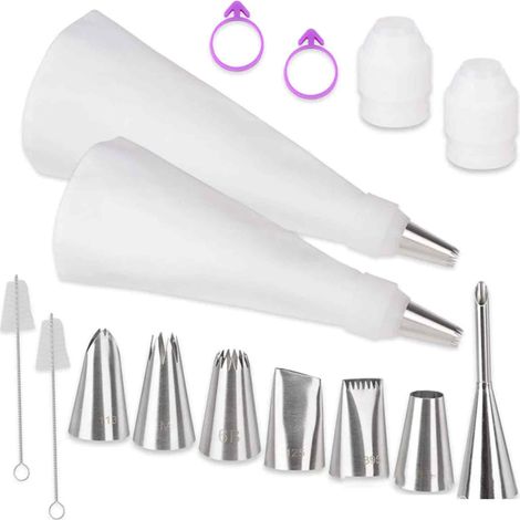 Sac à Douille Réutilisable - Poche à Douille en Coton Enduit - 15 Pièces avec 9 Embouts en Acier Inoxydable - Pour Décoration de Gâteaux, Pâtisseries et Biscuits (1/5)