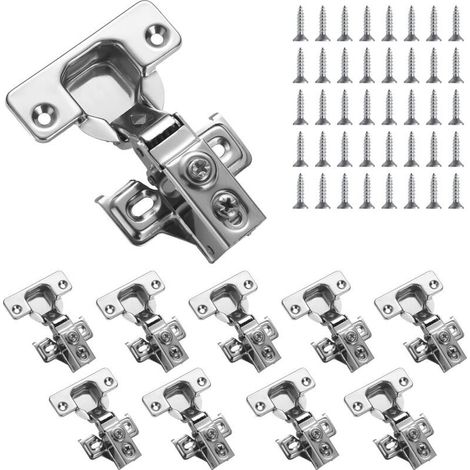 Charnières d'armoire, lot de 10 charnières inox Overlay Soft Close, pour armoire de cuisine Charnière de porte, avec vis de fixation (1/5)