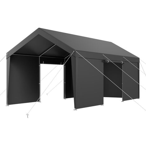 Abri voiture 10x20 FT, tonnelle extérieure avec parois latérales et porte amovibles, protection robuste UV et pluie, usage toute saison pour voiture ou bateau, gris. (1/5)