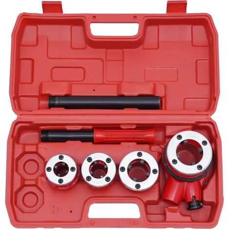 Ratchet Pipe Threader Kit, Manual Ratcheting Pipe Threader, Portable Pipe Threading Tool Set, Storage Case for Galvanized Aluminum Iron Copper Pipes (1/5)
