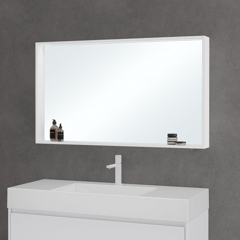 Mai & Mai Armadietto a Specchio con Luce 120x12x70cm, Specchio con Pensile per Bagno con Luce LED Bianco opaco Spiegelschrank-01