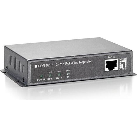POE EXTENDER LEVEL ONE POR-0202 PoE-PLUS 2 PUERTOS CONECTABLE EN CASCADA EXTIENDE 100m (1/4)