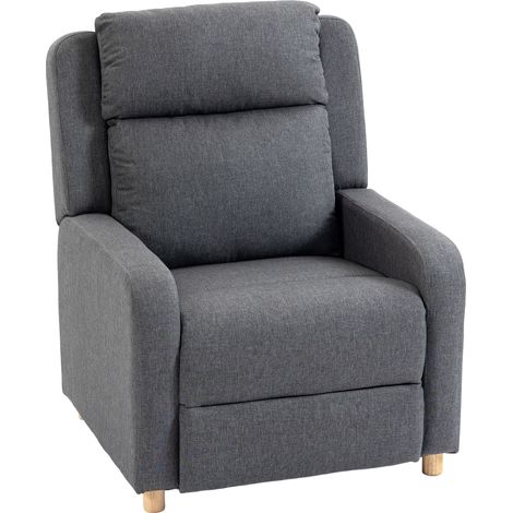 HOMCOM sillón relax reclinable, sillón reclinable manual, tapizado en lino, instalación rápida, reposapiés, acolchado grueso, patas de madera, gris (1/5)