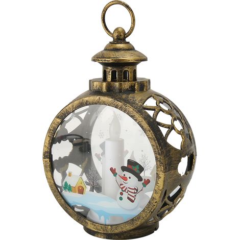 Lanterne décorative de Noël vintage avec bougie LED sans flamme vacillante, grand bonhomme de neige en bronze