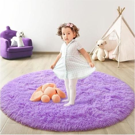 (Violet)Tapis - LECOO - Shaggy - Rond - Violet - 100x100cm - Anti-dérapant (1/4)