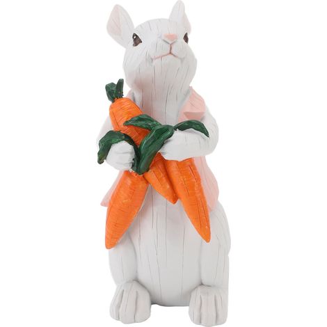 Statuetta di coniglio, adorabile statuetta vintage in resina per Pasqua, decorazioni per la casa, decorazioni natalizie, con in mano una carota. (1/5)
