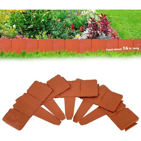Lot de 10 Clôtures en plastique à effet de pierre, 2.5 mètres de bordure de jardin, plastique flexible-25 x 10 CM (Rouge brunâtre) (1/5)
