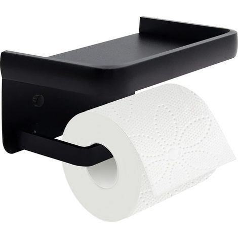 Porte-papier toilette noir adhésif moderne avec tag re, support rouleau papier et serviettes pour salle de bain (1/5)