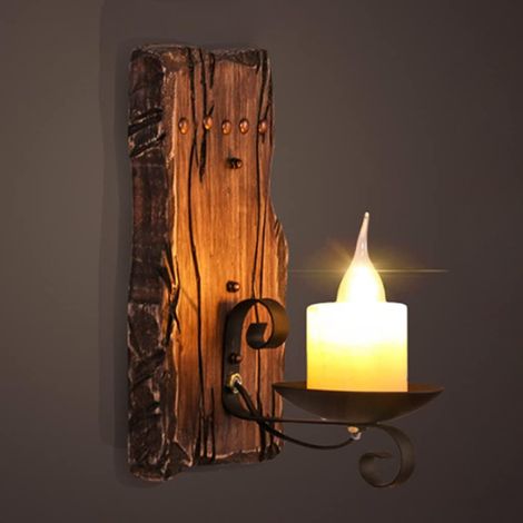 Vintage Applique En Bois E14 Titulaire Intérieur Industriel rétro mstyle Bougies Support Lumière sans Ampoule (1/5)