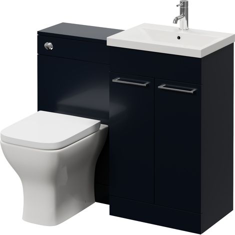 Napoli 390 Deep Blue 1000mm 2 Door Vanity Unit Toilet Suite with Glide Basin - 1000mm - Chrome 160mm HandleWith Kingston Toilet Pan and Seat