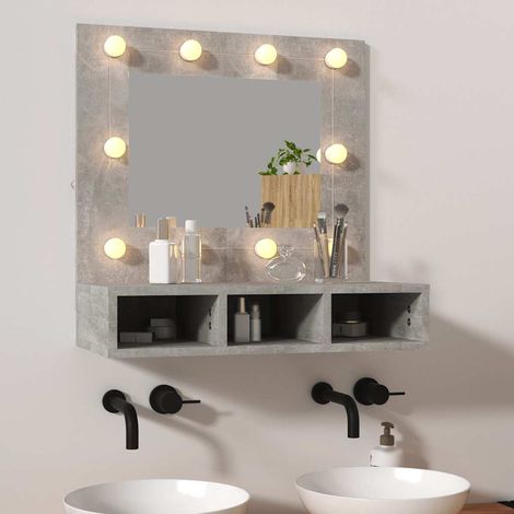 Armoire à miroir LED avec rangement, bois d’ingénierie, gris béton, 60 x 31,5 x 62 cm - PANGIVO (1/5)