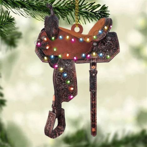 Saddle Ornament - Acrylic Horse Saddle Pendant - Wall Window Tree Decoration - For Ranchers Farmers Equestrians - 1 Piece (1/4)