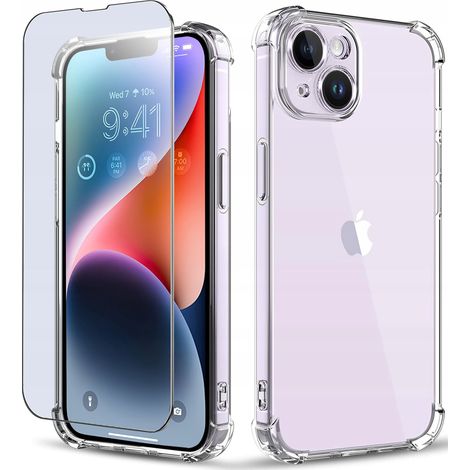 CUSTODIA RINFORZATA per APPLE iPhone 13  14 CUSTODIA IN SILICONE TRASPARENTE A-SHOCK + VETRO 9H (1/5)