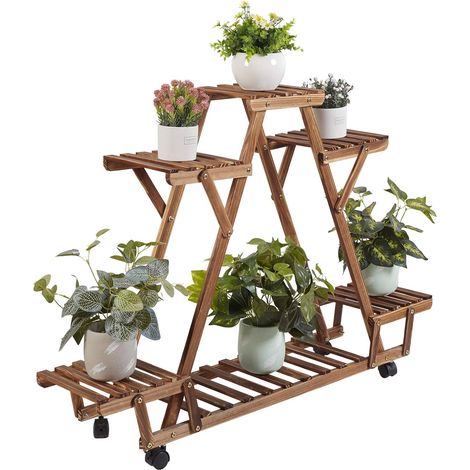 unho Blumenregal rollbar Blumentreppe mit 6 Ebenen Pflanzentreppe für Balkon Garten Holz (1/5)