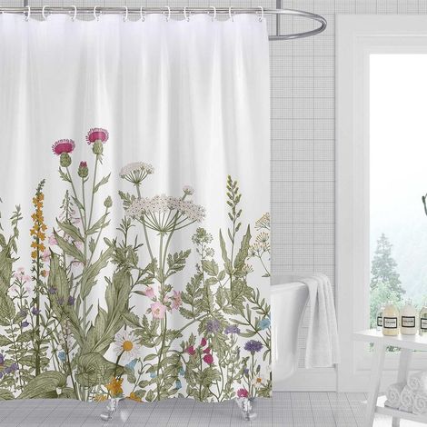 Rideau de douche floral nuage de roche 120x180cm, ensemble de rideaux de salle de bain en tissu fleurs aquarelle avec crochets motif feuilles botaniques décoratives lavable en machine (1/5)