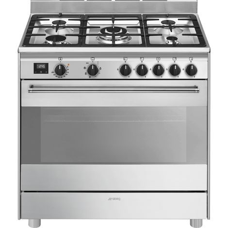 Smeg – Cuisinière gaz 5 foyers – Four électrique 115L – Cuisson par convection – Classe A – Nettoyage facile – Acier inoxydable (1/7)