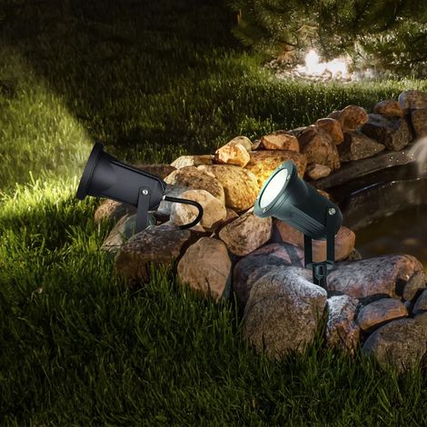 Außen Steckleuchte schwenkbar Außenleuchte Erdspieß Garten Stecklampe Aussen Terrasse, Aluminium Glas schwarz, 1x LED 5W 400Lm warmweiß, DxH 9,5x33,5 cm, 2er Set