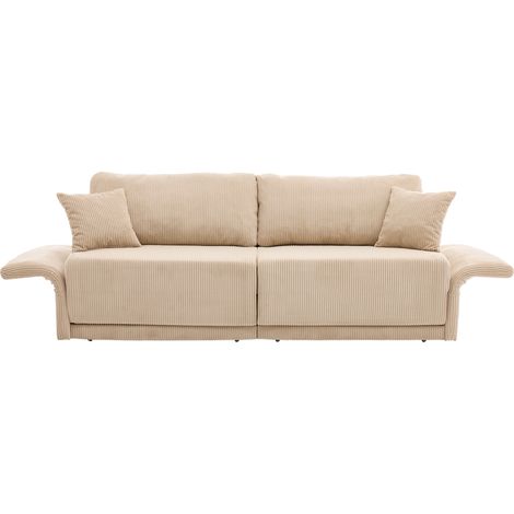 Sofá cama convertible de tejido con efecto pana beige, estilo moderno minimalista (1/5)