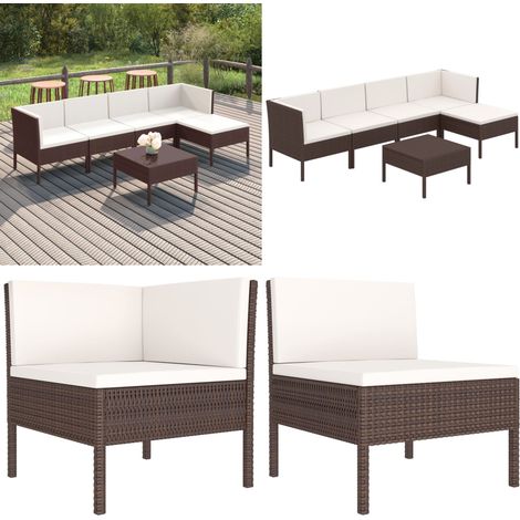 6-tlg. Garten-Lounge-Set mit Auflagen Poly Rattan Braun - Gartensorgafurniture - Loungemöbel - Gartenloungeset - Outdoormöbel - PE-Rattan - Home & Living (1/5)