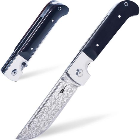 XXL Damast couteau pliant avec acier VG10, manche en bois & Liner Lock