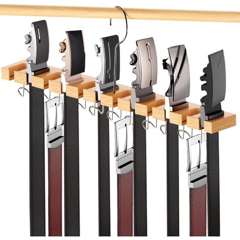 Support Mural Pour Ceintures - Bois Massif - Rotation 360° - Double Couche - Convient Armoire Et Mur - 42 Emplacements (1/5)