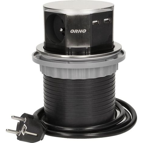Presa da incasso 3x250V con caricatore USB 1,5m INOX OR-AE-1381 (1/4)