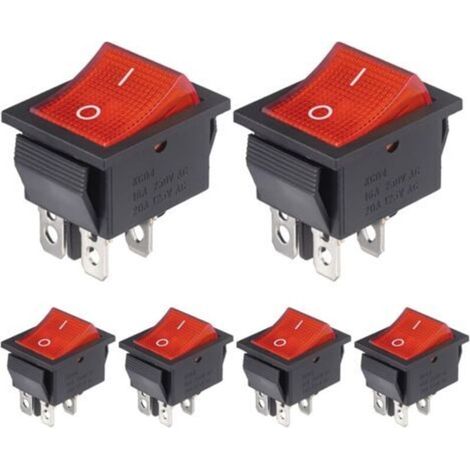 Interrupteur a Bascule 4 Broches Interrupteurs à bascule 2 Positions ON/OFF 16A 250VAC 20A 125VAC Lumière Rouge Marche Arret Bouton Commutateur (6 Pièces)