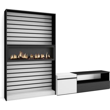 Skraut Home - Muebles de Salón para TV, Conjunto de muebles comedor, 260x186x35cm, Para TV hasta 65", Chimenea eléctrica, Estilo Moderno, Blanco y negro (1/5)