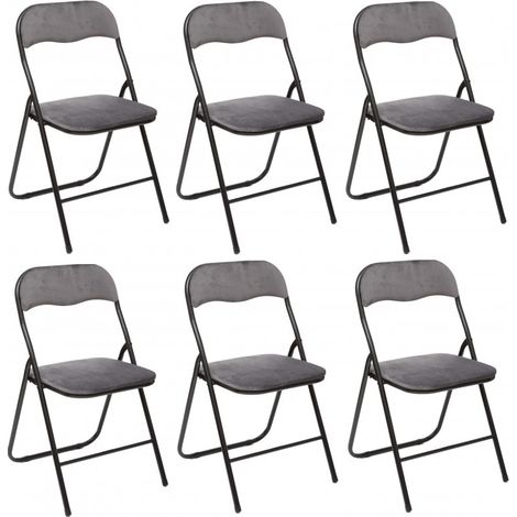 Lot de 6 chaises pliantes en velours - Gris - L 44 x P 45 x H 79 cm - Livraison gratuite (1/3)