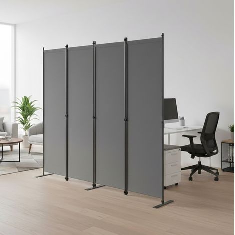 Raumteiler 4 Paneele 204 x 180 cm aus Oxford-Gewebe und Metall grau HAVRYA (1/5)