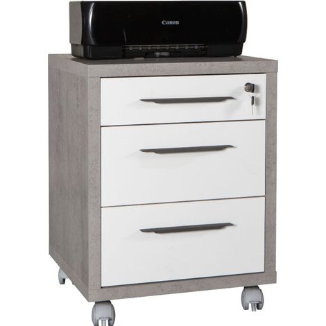 CASSETTIERA UFFICIO 3 CASSETTI LINEA 'DISEGNO' cm. 45 x 48 x h.63 - cemento/bianco - COMPOSAD