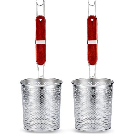 Lot de 2 passoires à pâtes micro-perforées en acier inoxydable avec poignée, pour raviolis et nouilles, panier à pâtes (diamètre 12 cm) (1/5)