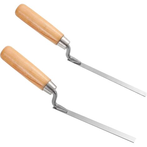 Lot de 2 outils de maçonnerie de 0,6 cm et 0,95 cm, poignée ergonomique en bois, outils de réparation de mortier et de pointage pour étaler le mortier, couper les coins (1/5)