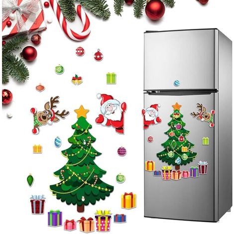 Ulisem Arbre de Noël pour les décorations de réfrigérateur, autocollants de vacances de rennes de Père Noël, décor magnétique à thème pour porte métallique de réfrigérateur pour la maison, bureau, déc (1/5)
