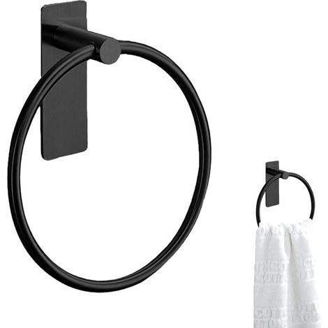 Porte-serviettes sans perçage, anneau porte-serviettes noir, sans perçage, pour cuisine et salle de bain, autocollant, en acier inoxydable (1/5)