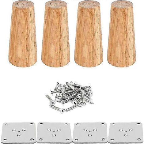 Pieds De Table En Bois De 12 Cm Lot De 4 Pieds De Meubles En Bois Massif Inclins Coniques Pieds De Meubles De Rechange Avec Plaques De Montage Et Vis