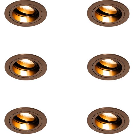 QAZQA Juego de 6 focos empotrables bronce oscuro redondos ajustables - Chuck Aluminio Adecuado para LED Max. 1 x 10 Watt