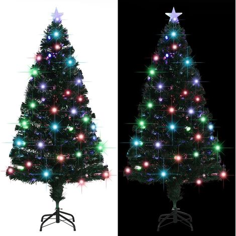 Árbol de Navidad preiluminado con soporte y LED fibra óptica 150 cm vidaXL (1/2)