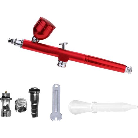 Kit aérographe portable miniature stylo pulvérisateur en alliage d'aluminium rouge 0,3 mm pour peinture art tatouage artisanat gâteau modèle avec godet 7 cc clé pinceau tuyau raccord air