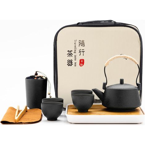 Service à Thé de Voyage, Ensembles de Thé en Porcelaine Noire avec Théière, Mini Services à Thé pour Adultes, Cadeaux pour Hommes (1/5)