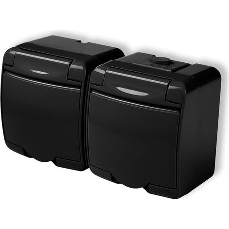 Enchufe doble Junior con toma de tierra 2x(2P+Z) (tapa negra sin obturadores) negro 12GHE-2