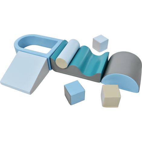 9 blocs de construction pour s’amuser et grimper, avec escalier, toboggan et piscine à balles pour enfants, blocs souples colorés pour les enfants d’âge préscolaire et les bébés. Sans balle. (1/5)